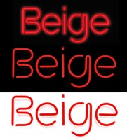 Beige PR firm logo and neon signs