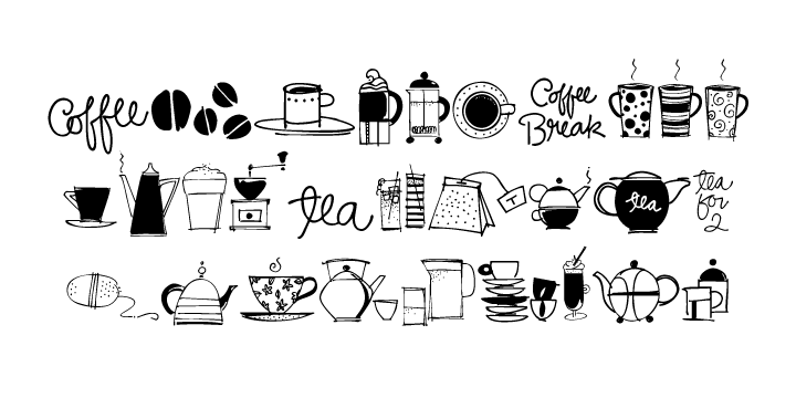 Coffee Tea Doodles ボールペンで楽しむ かわいいイラスト フォント集 無料ﾀﾞｳﾝﾛｰﾄﾞ Naver まとめ