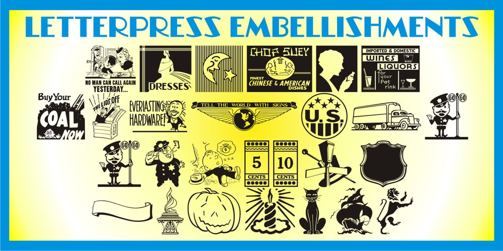 Letterpress Embellishments JNL font