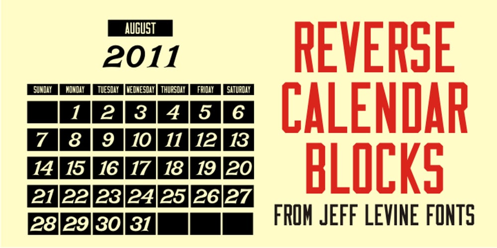 Reverse Calendar Blocks JNL font