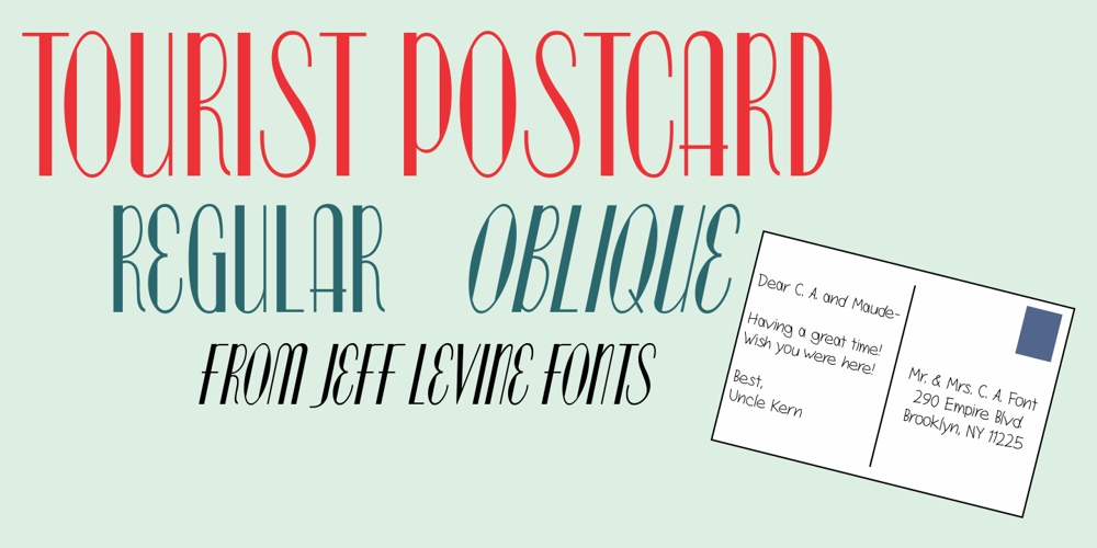Tourist Postcard JNL font
