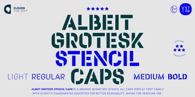 Font visual image of Albeit Grotesk Stencil Caps