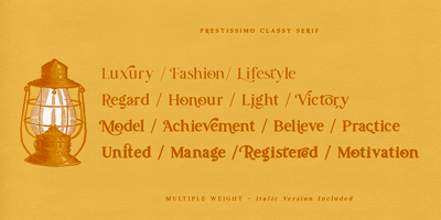 Font visual image of Prestissimo Classy