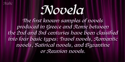 Font visual image of Novela