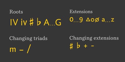 Font visual image of Chord Symbols Roman Numerals