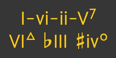 Font visual image of Chord Symbols Roman Numerals