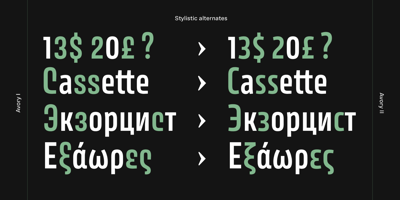 Font visual image of Avory PE