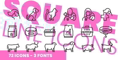 Square Line Icons Animals