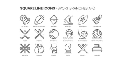 Square Line Icons Sports Font Poster 2