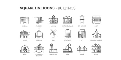 Square Line Icons Estate Font Poster 5