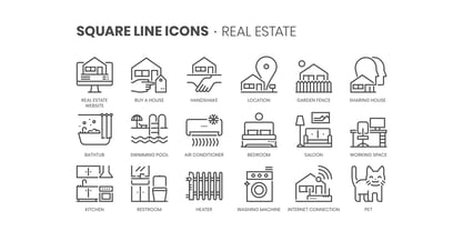 Square Line Icons Estate Font Poster 2
