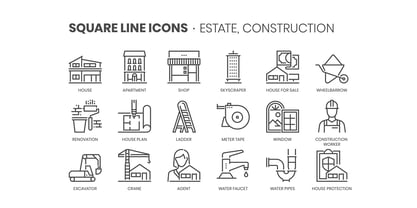 Square Line Icons Estate Font Poster 4