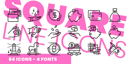 Square Line Icons Money Font Poster 1