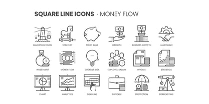 Square Line Icons Money Font Poster 3