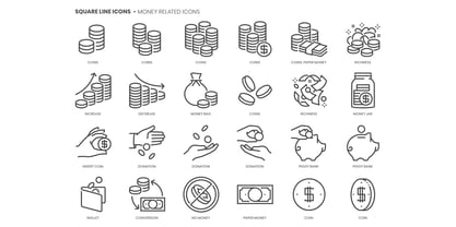 Square Line Icons Money Font Poster 4