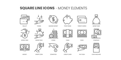 Square Line Icons Money Fuente Póster 2