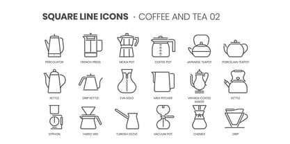 Square Line Icons Coffee Font Poster 3