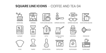 Square Line Icons Coffee Font Poster 4