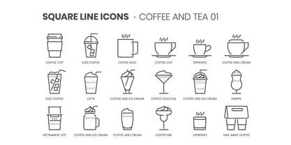 Square Line Icons Coffee Font Poster 2