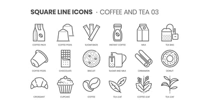 Square Line Icons Coffee Font Poster 5