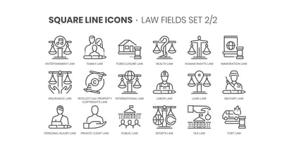 Square Line Icons Law Font Poster 4