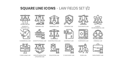 Square Line Icons Law Font Poster 3