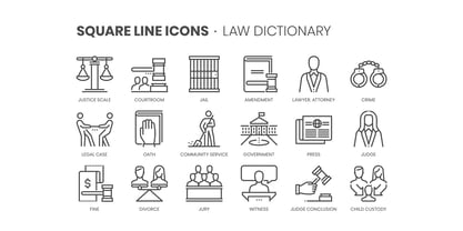 Square Line Icons Law Font Poster 2