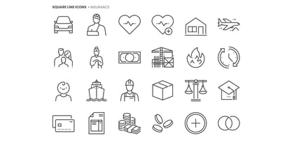 Square Line Icons Insurance Font Poster 4