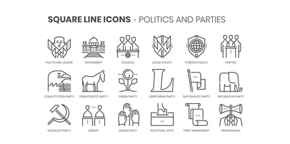 Square Line Icons Politics Font Poster 2