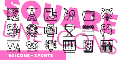 Square Line Icons Design Font Poster 1