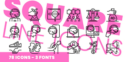 Square Line Icons Social Font Poster 1