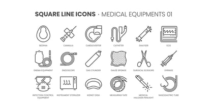 Square Line Icons Medical 4 Font Poster 3