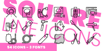 Square Line Icons Medical 4 Font Poster 1