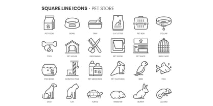 Square Line Icons Animals Font Poster 3