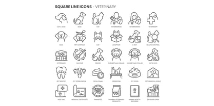 Square Line Icons Animals Font Poster 2
