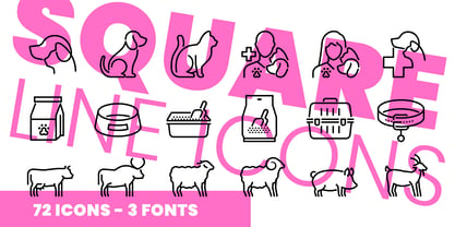 Square Line Icons Animals Font Poster 1