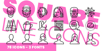 Square Line Icons People Font Poster 1