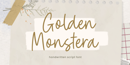 Golden Monstera Fuente Póster 1