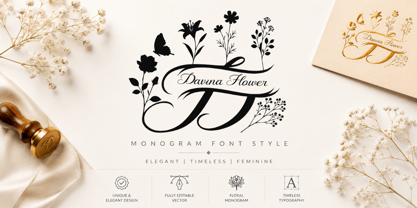 Davina Flower Monogram Font Poster 1