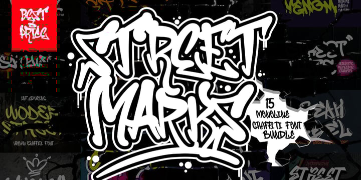 Street Marks 15 Monoline Graffiti Font Bundle Font Poster 1