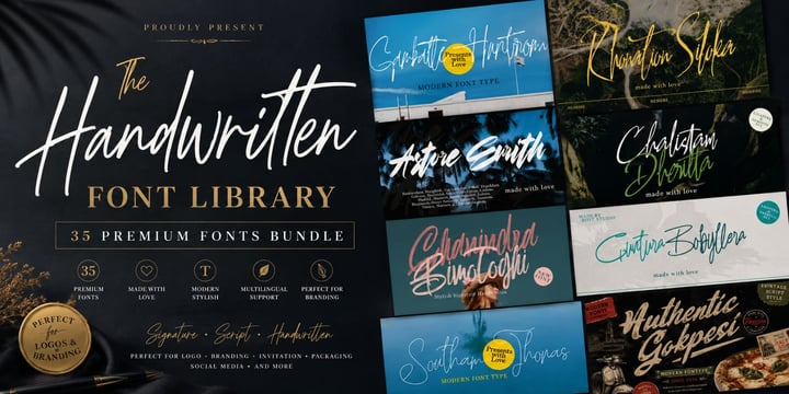 The Handwritten Font Library 35 Premium Fonts