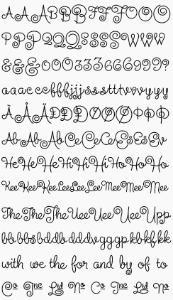 A few of the glyphs available in Steinweiss Script