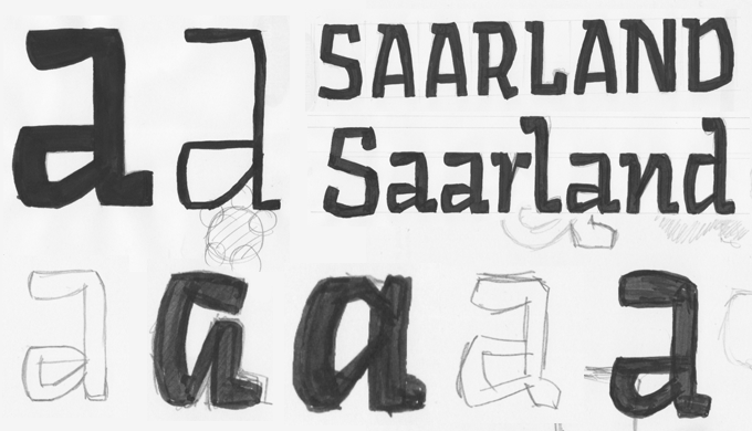 Development sketches for the Sarre typeface, which began life as a corporate commission for the Saarland region