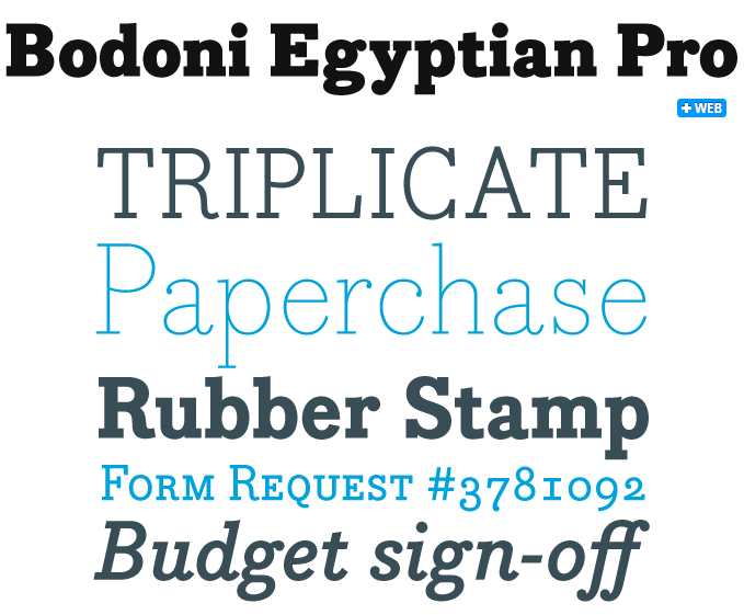 Bodoni Egyptian font sample