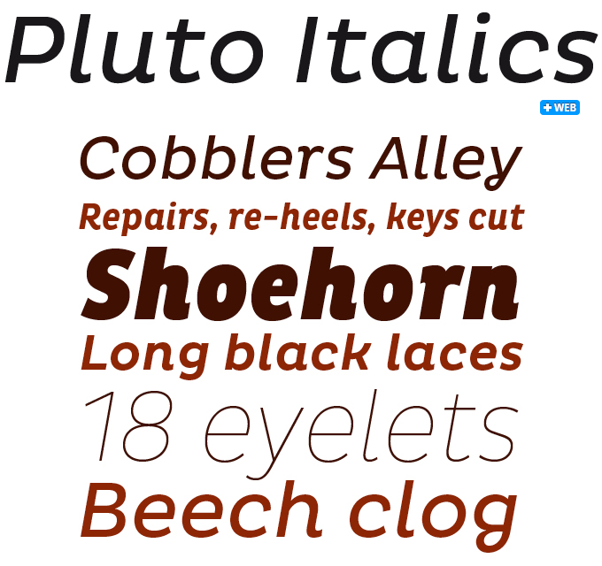 Pluto Italics font sample