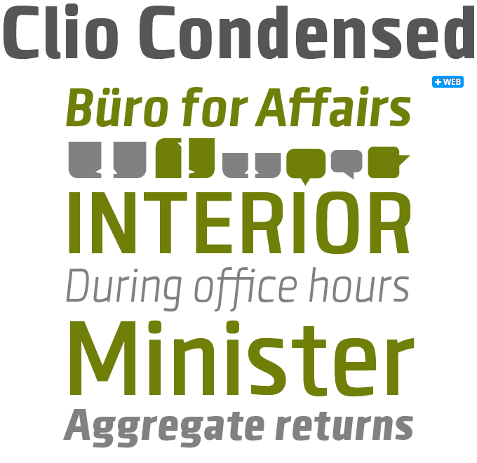 Clio Condensed font sample