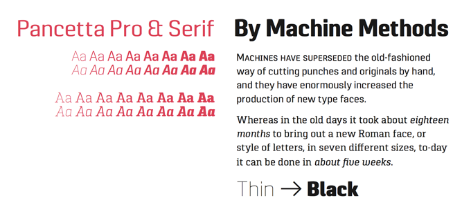 Pancetta Pro & Serif Pro font sample